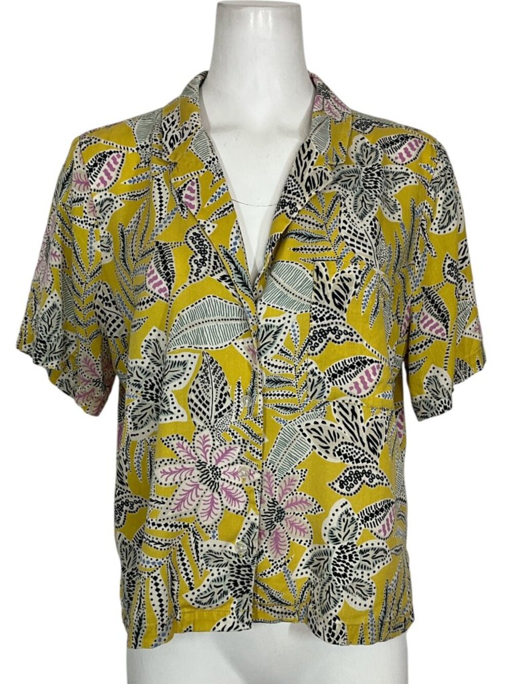 Marine Layer Lucy Resort Shirt L Bamboo Floral Yellow Boxy - Picture 4 of 15
